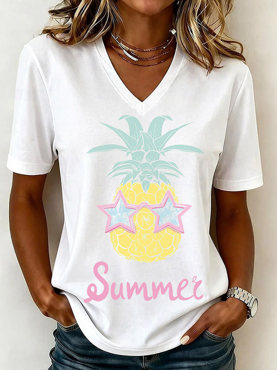 Pineapple Star Sunglasses Summer V-Neck T-Shirt