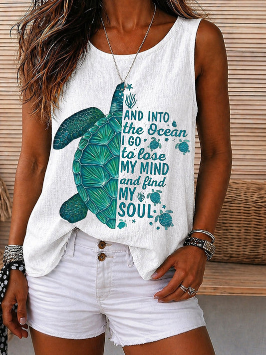 Teal Sea Turtle Quote Graphic Tank Top