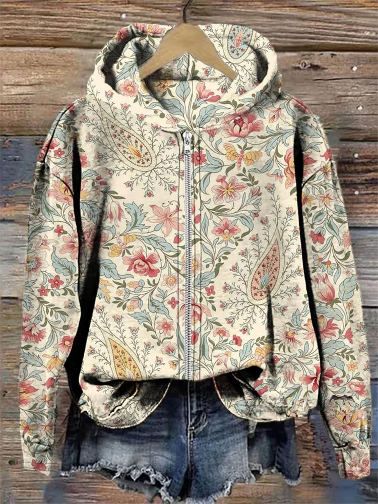 Retro Paisley Floral Print Casual Hoodie Sweatshirt