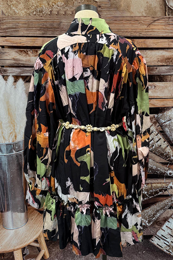 Wild Horse Print Button Up Dress