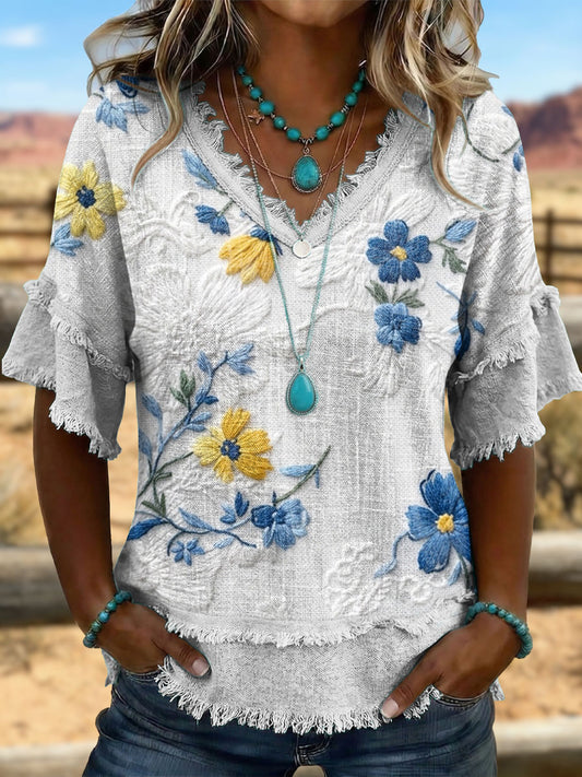 Vintage Art  Patchwork Cotton And Linen Shirt