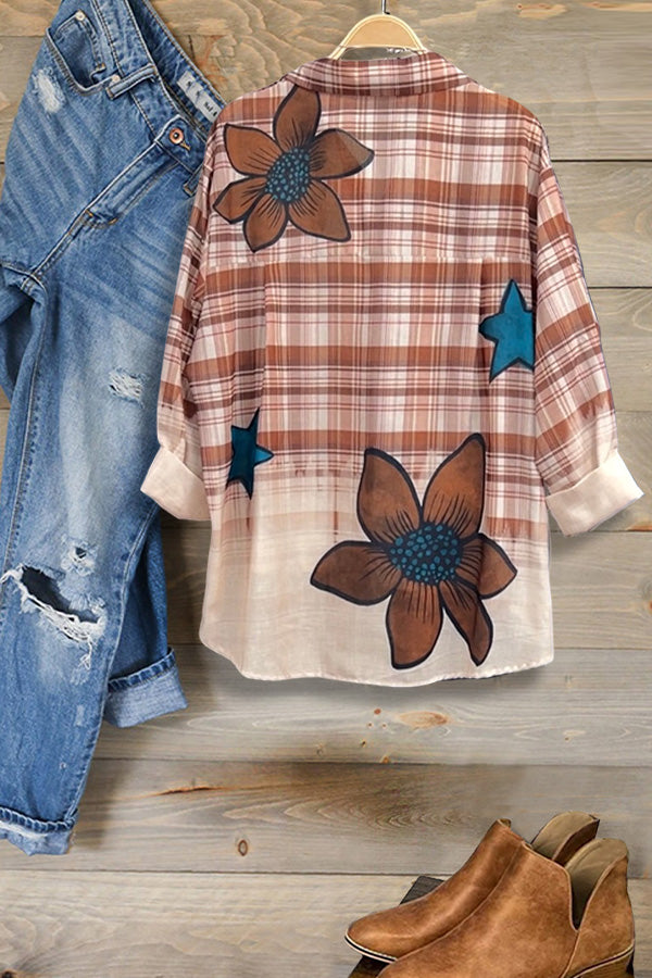 Floral Print Plaid Shirt