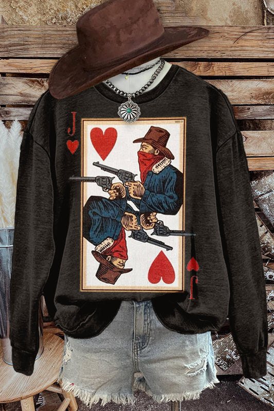 Retro Western Playing Cards Print Sweatshirt