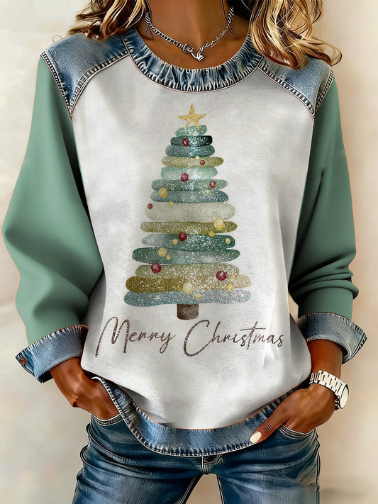 Women's Autumn Retro Christmas Tree Print Casual Sweatshirt