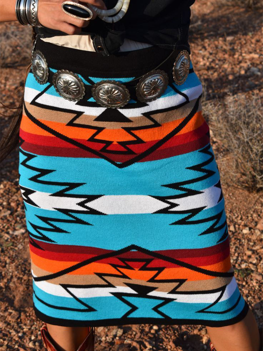 Women's Vintage Ethnic Aztec Print Knitted Skirt