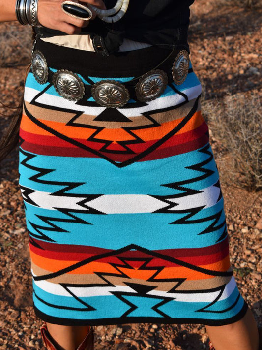 Women's Vintage Ethnic Aztec Print Knitted Skirt