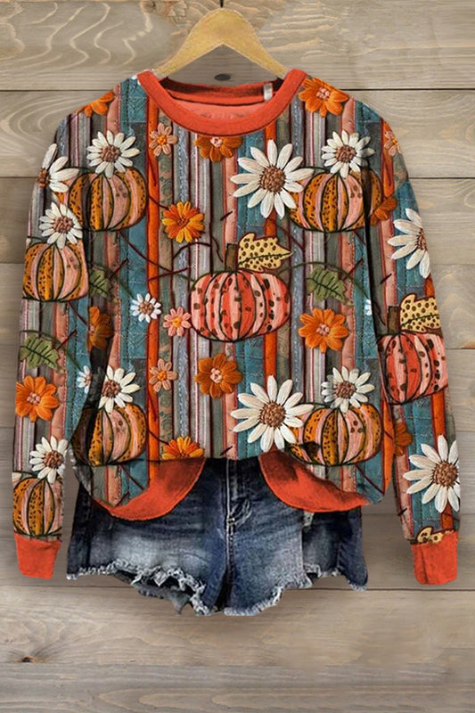 Women's Halloween Pumpkins Print Sweatshirt