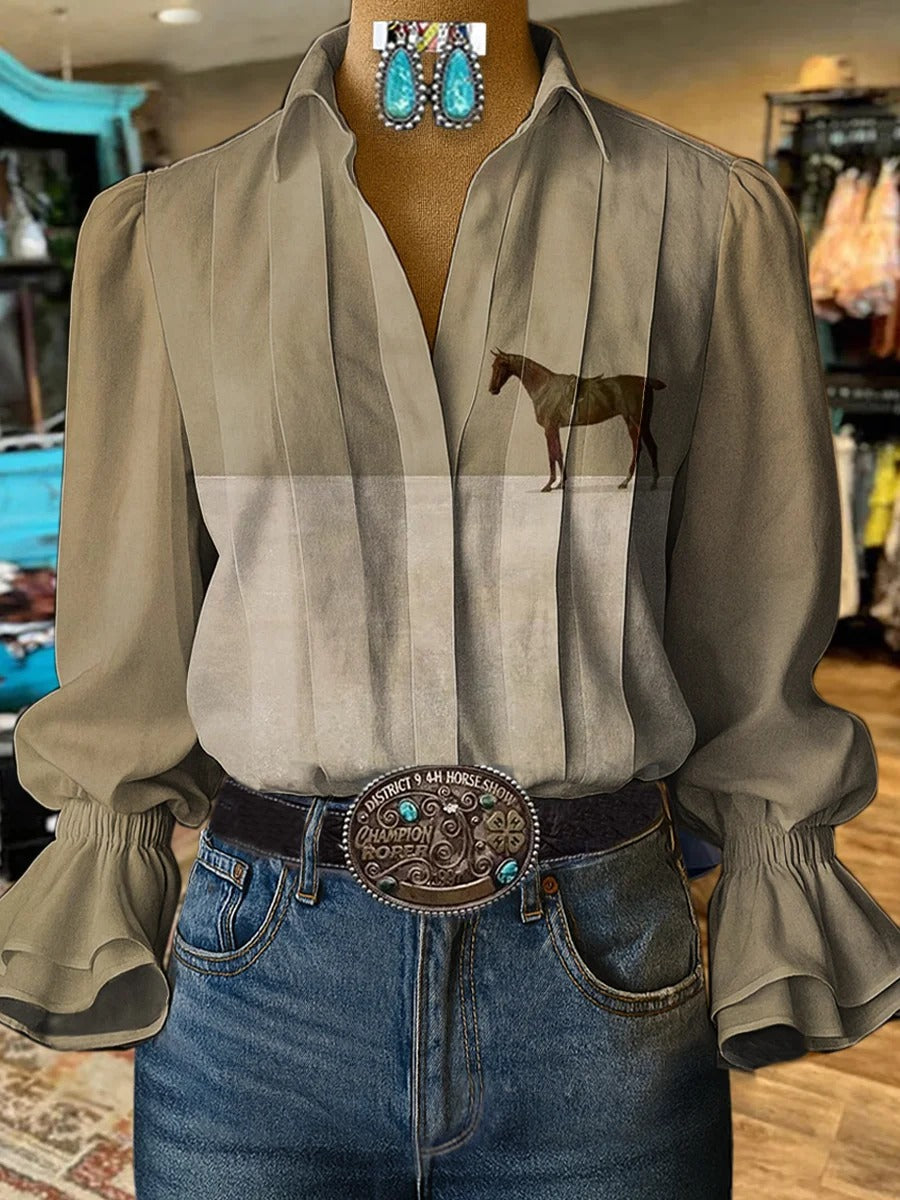 Vintage Horse Art Print Casual Cotton Sweatshirt