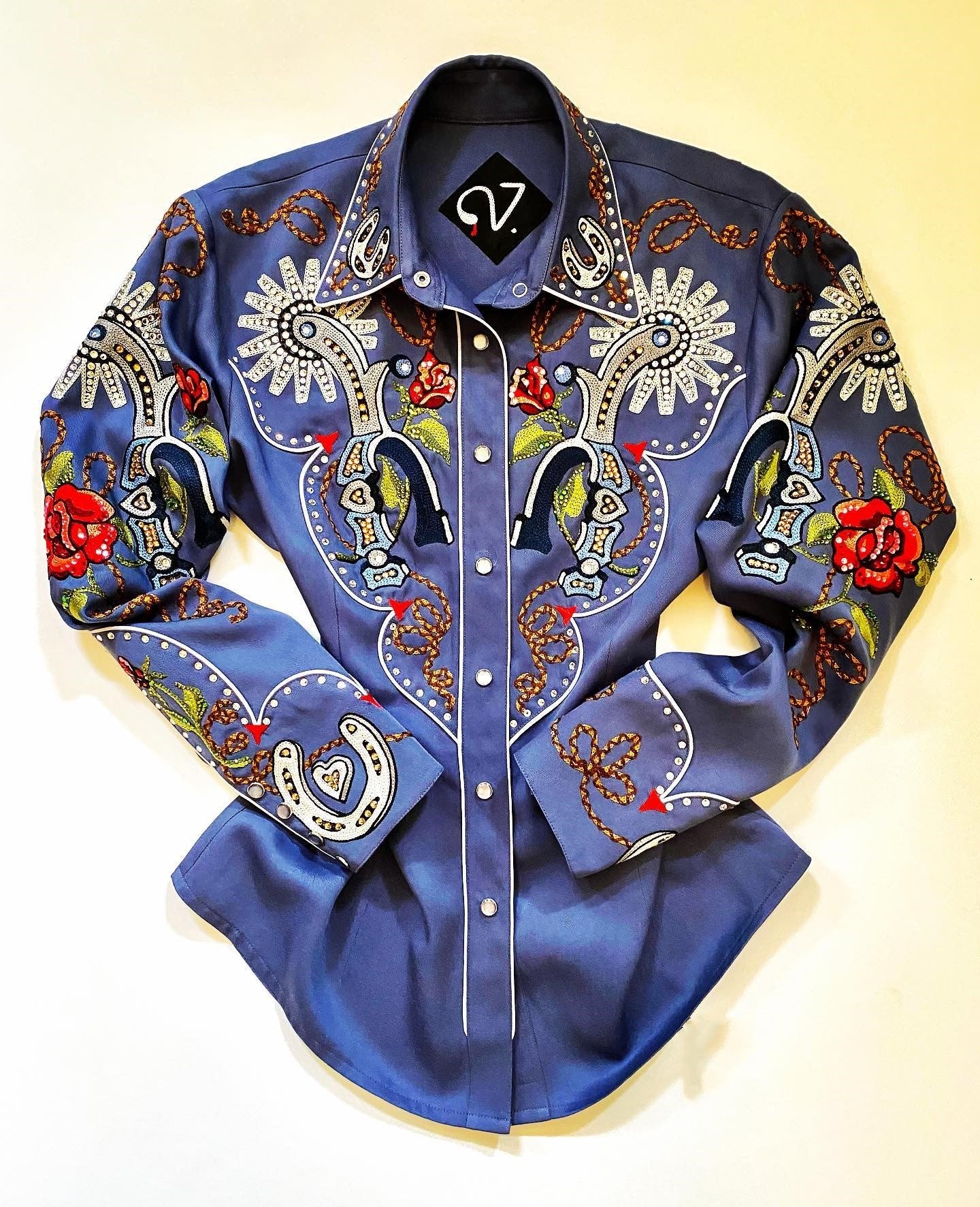 Vintage Embroidered Print Purple Shirt