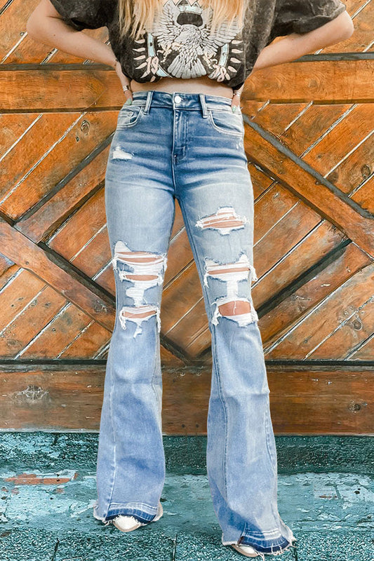 Vintage Distressed Washed Flared Jeans