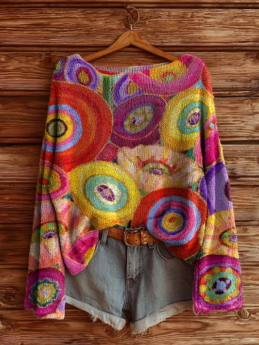 Women's Colorful Floral Art Pattern Print Casual Pullover Sweater