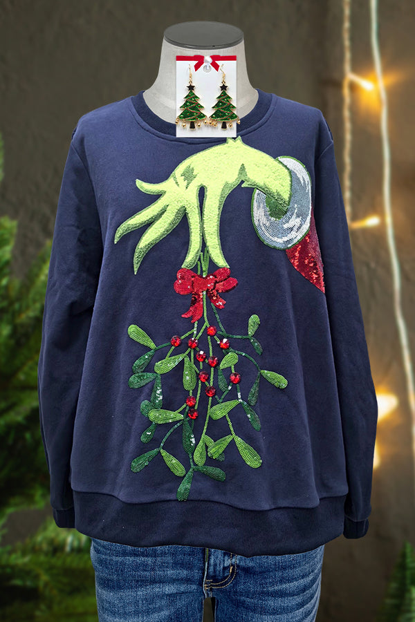 Queen Of Sparkles Grinch Hand Sweatshirt