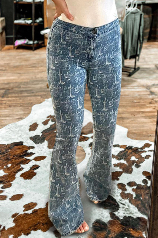 Pretty Western Print Bootcut Jeans