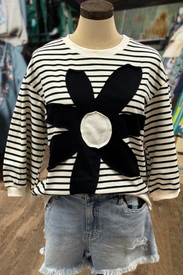 Dane Striped Flower Applique Oversized Shirt