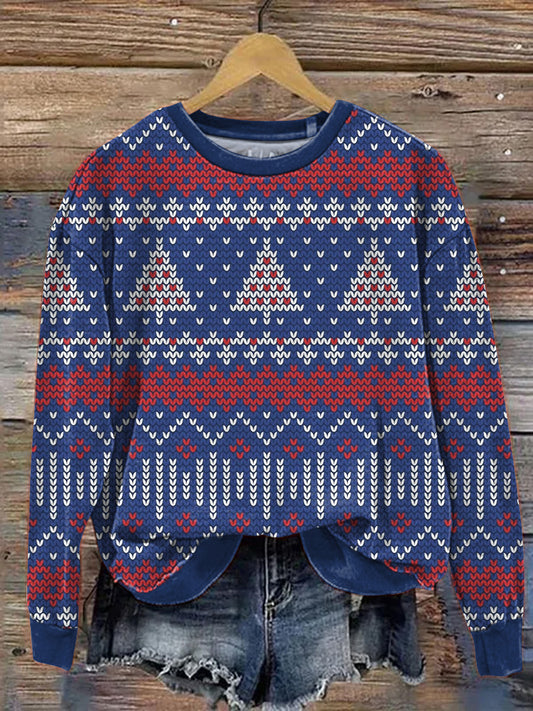 Knit Stitch Christmas Pattern Printed Casual Sweatshirt