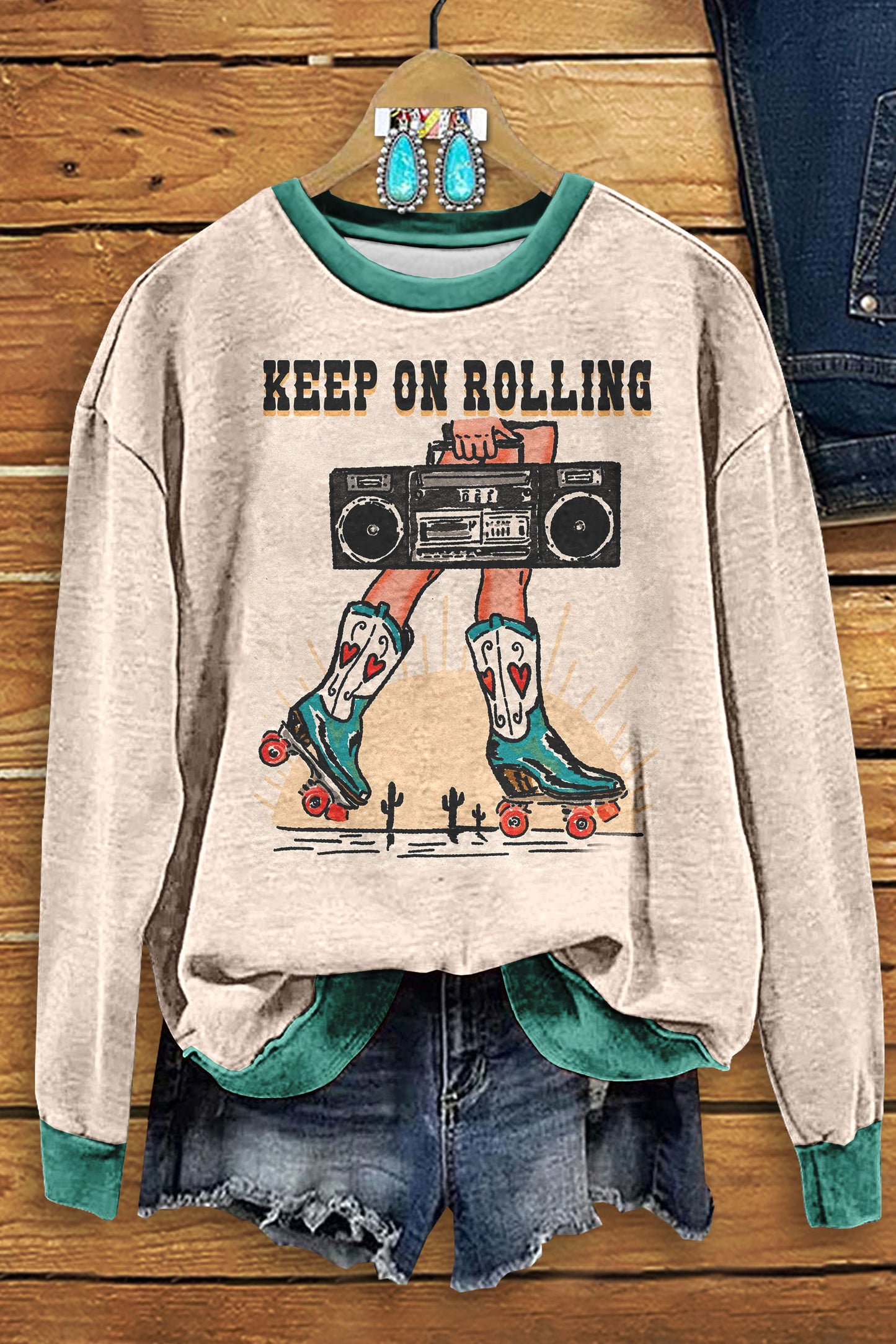 Western Keep On Rolling Printed Sweatshirt