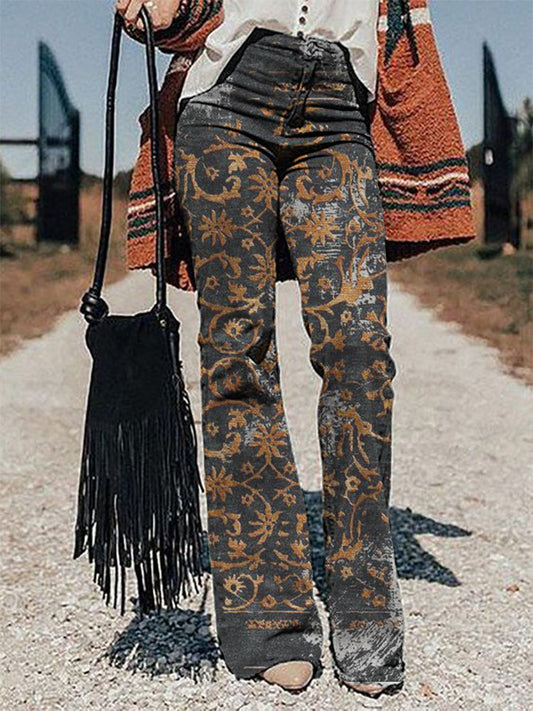 Casual Vintage Print Trousers