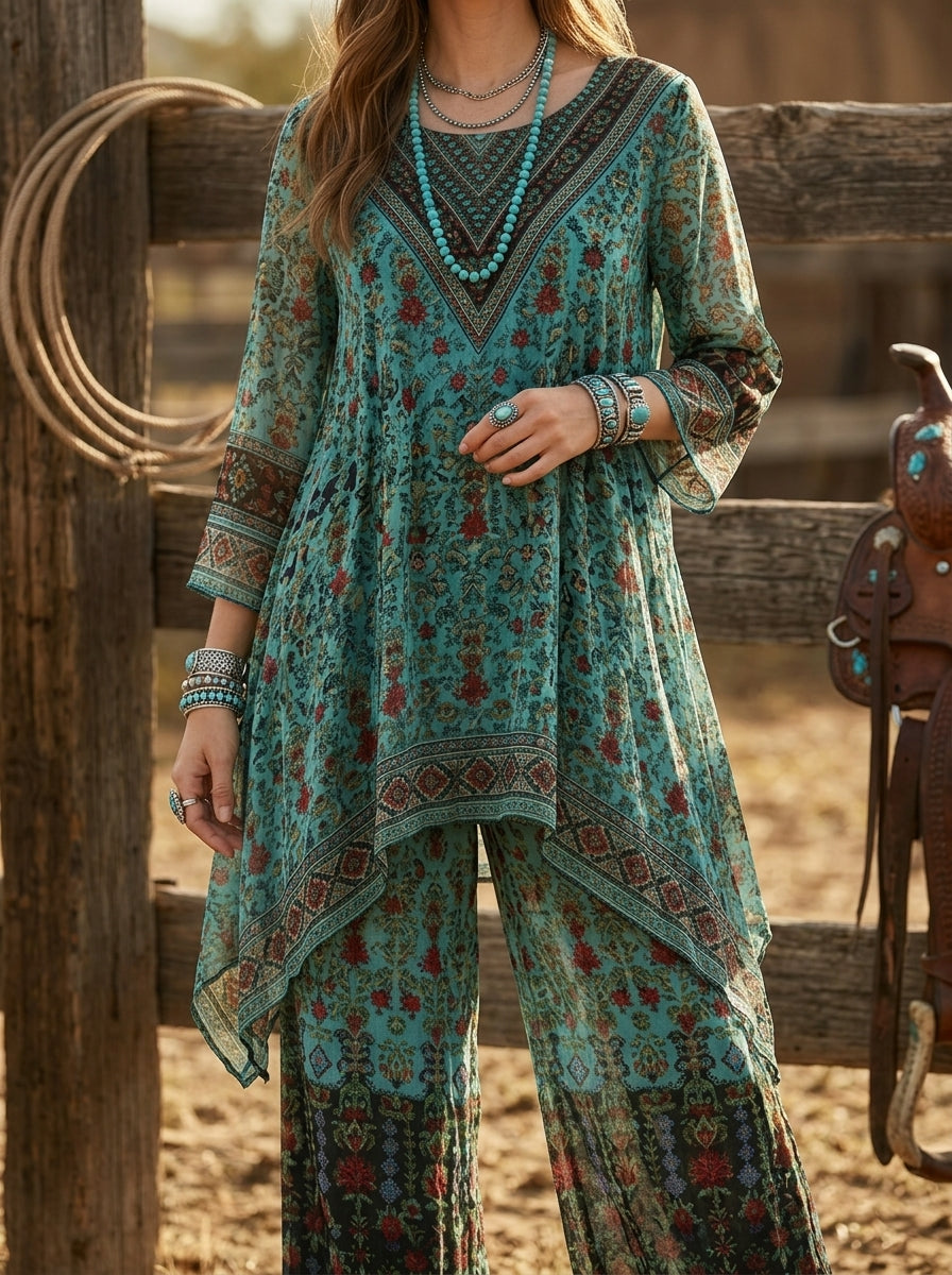 Vintage Floral Print Casual Suit