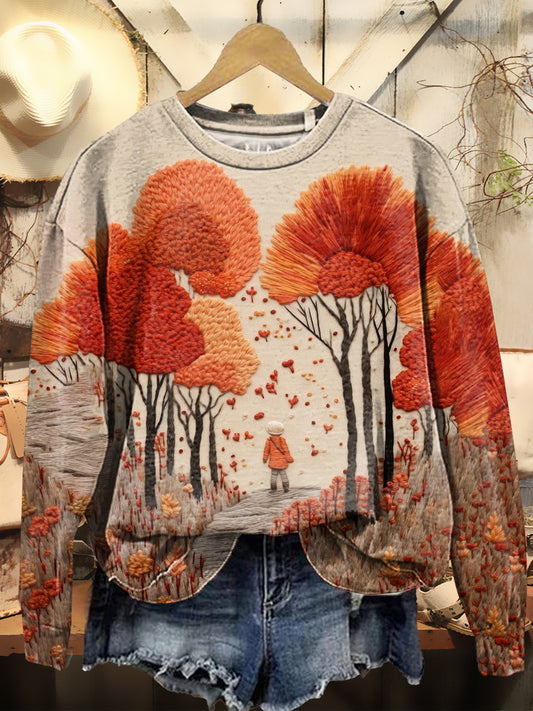 Women's Autumn Maple Leaves Art Pattern Print Casual Crew Neck Sweatshirt