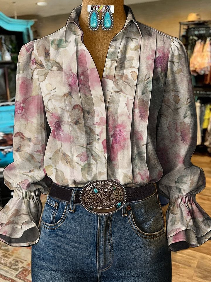 Vintage Paisley Print Casual  Cotton And Linen Shirt