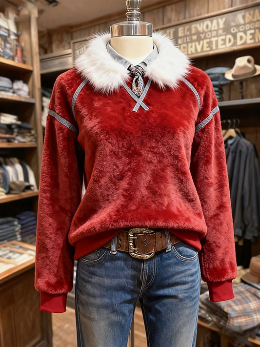 Women'S Christmas Contrasting Plush Sweatshirt