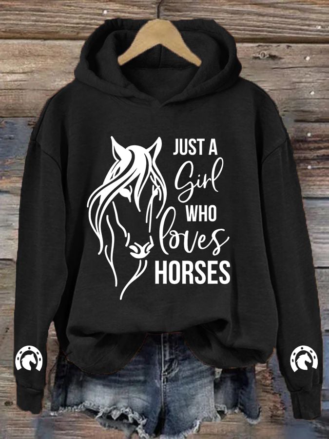 🐴Women's Just A Girl Who Loves Horses Print Hooded Sweatshirt
