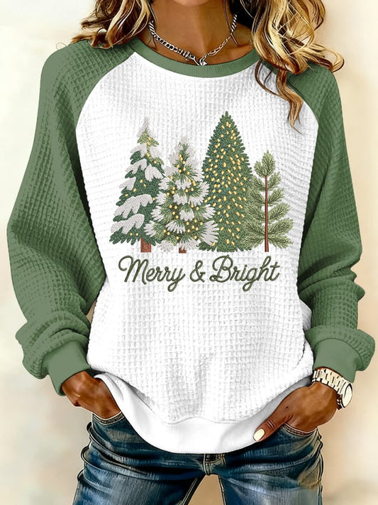Women's Merry And Bright Print Raglan Sleeve Sweatshirt