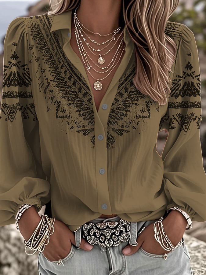 Women's Vintage Floral Art Print Shirt