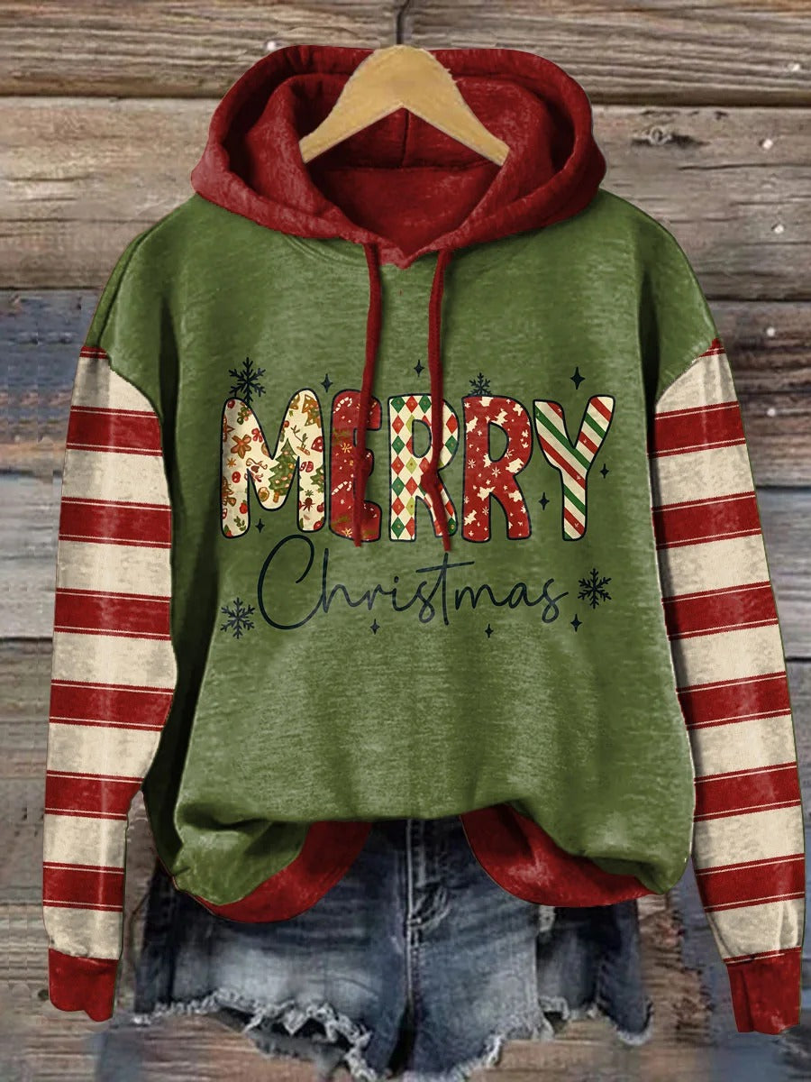 Women's Contrast Christmas Print Crew Neck Sweatshirt