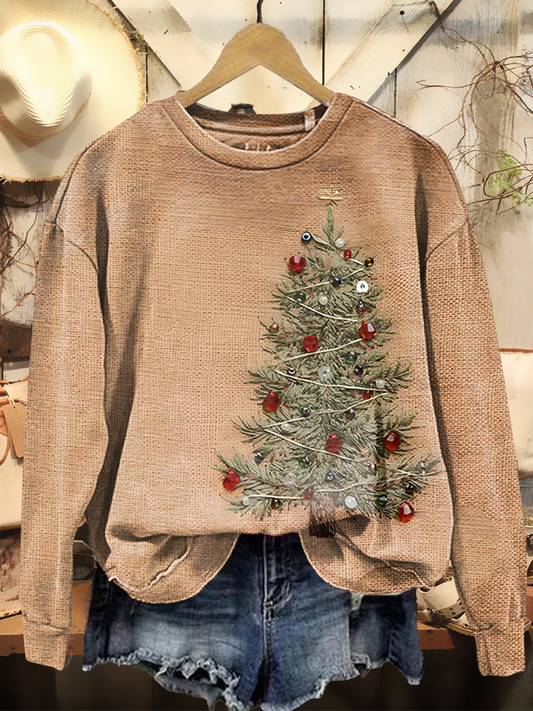 Christmas Art Print Casual Long-Sleeve Crew Neck Sweatshirt