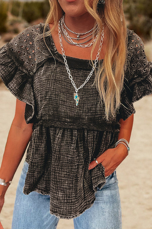 Hollow Ruffled Textured Top