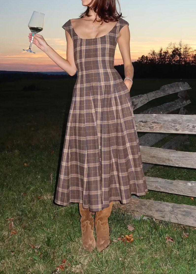 Retro Casual Plaid Overall Dress
