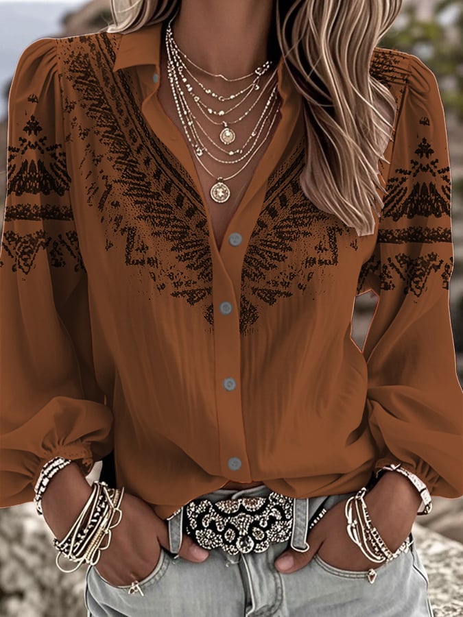 Women's Vintage Floral Art Print Shirt