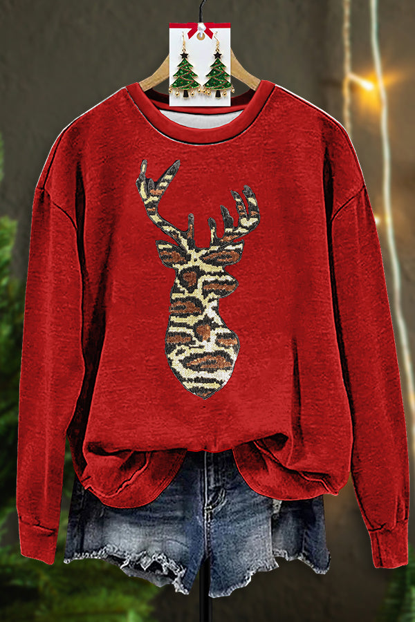 Sparkling Christmas Elk Sequined Sweatshirt