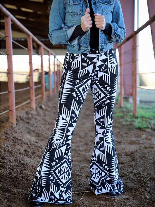 Women's Retro Aztec Print Flared Jeans