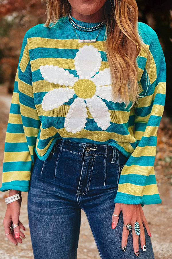 Pretty Floral Striped Print Sweater