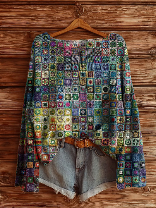 Colorful Geometric Check patterns Women's Casual Pullover Sweater