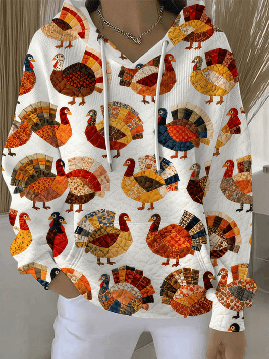 Women's Retro Thanksgiving Turkey Print Casual Hoodie