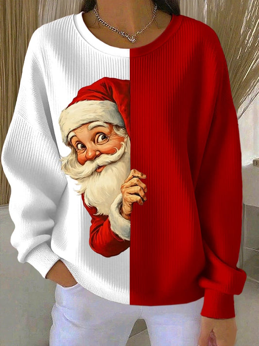 Women's Christmas Print Knitted Crew Neck Long Sleeve Top