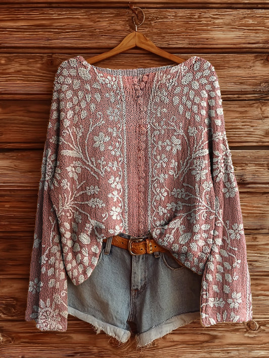 Women's Vintage Ethnic Floral Art Print Casual Pullover Sweater