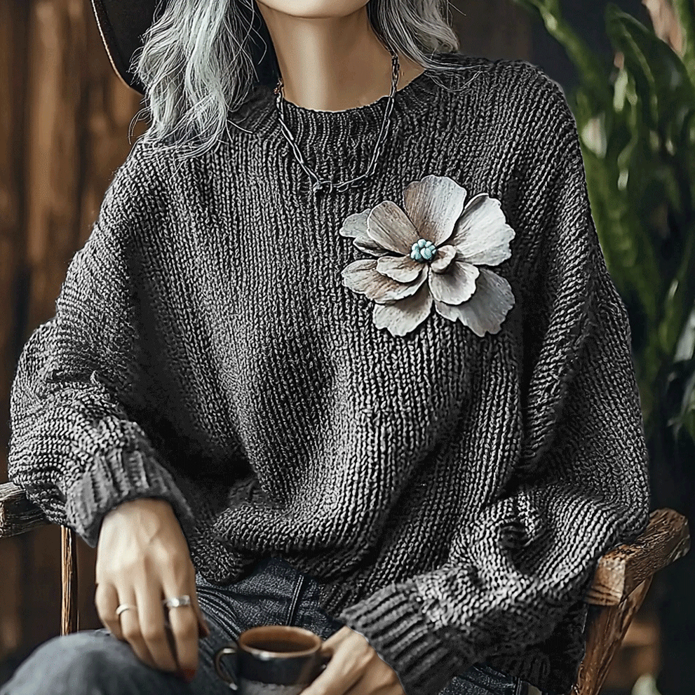 Women's Knitted Elegant Flower Sweater