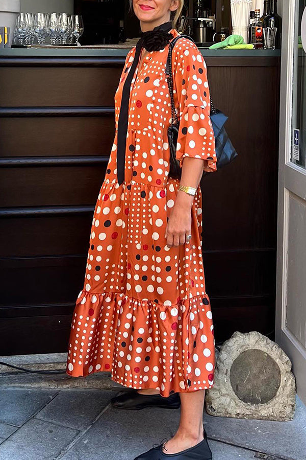 Boho Polka Dot Pleated Dress