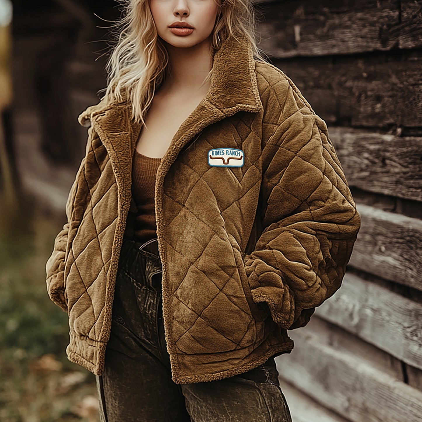 Women's Retro Suede Quilted Short Coat Western Style Loose And Comfortable Thickened Autumn And Winter Fur Collar Lapel