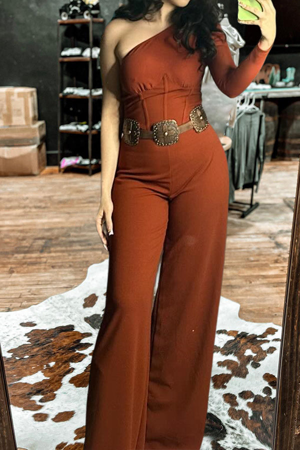 Retro One Shoulder Wide Leg Jumpsuit