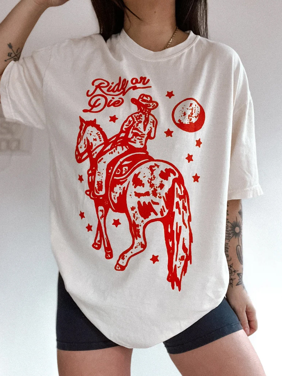 Vintage Ride or Die Cowgirl Horse T-Shirt