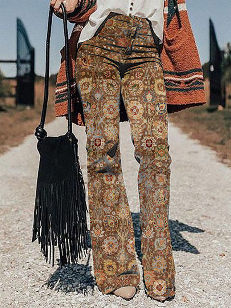 Casual Vintage Print Trousers