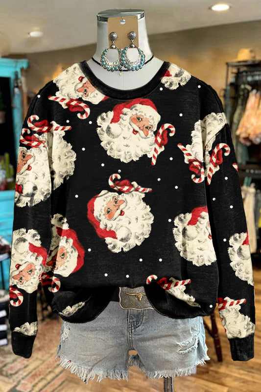 Black Christmas Santa Claus Print Sweatshirt