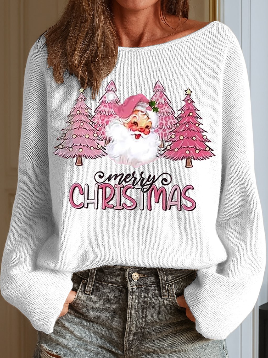 Women's Merry Christmas Print Knit Top