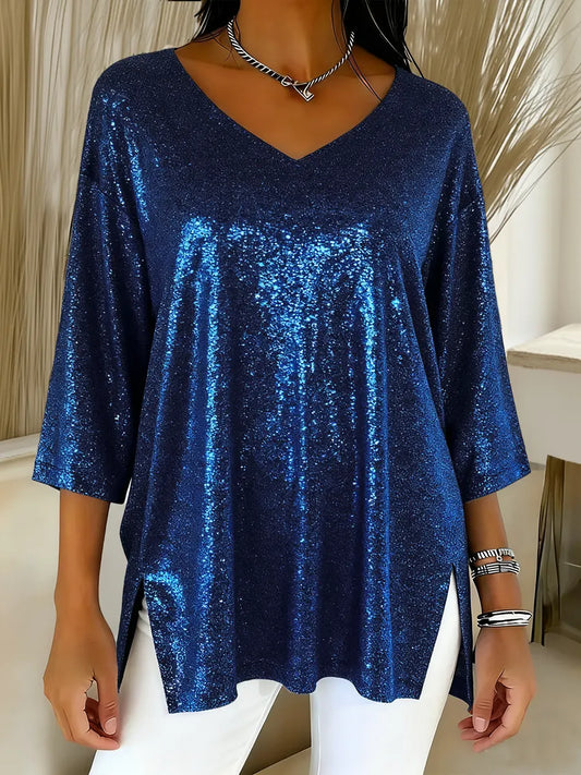Women's Sparkly Christmas V-neck Top