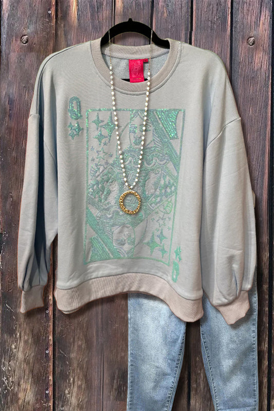 Sequin Queen Card Long Sleeve Sweatshirt